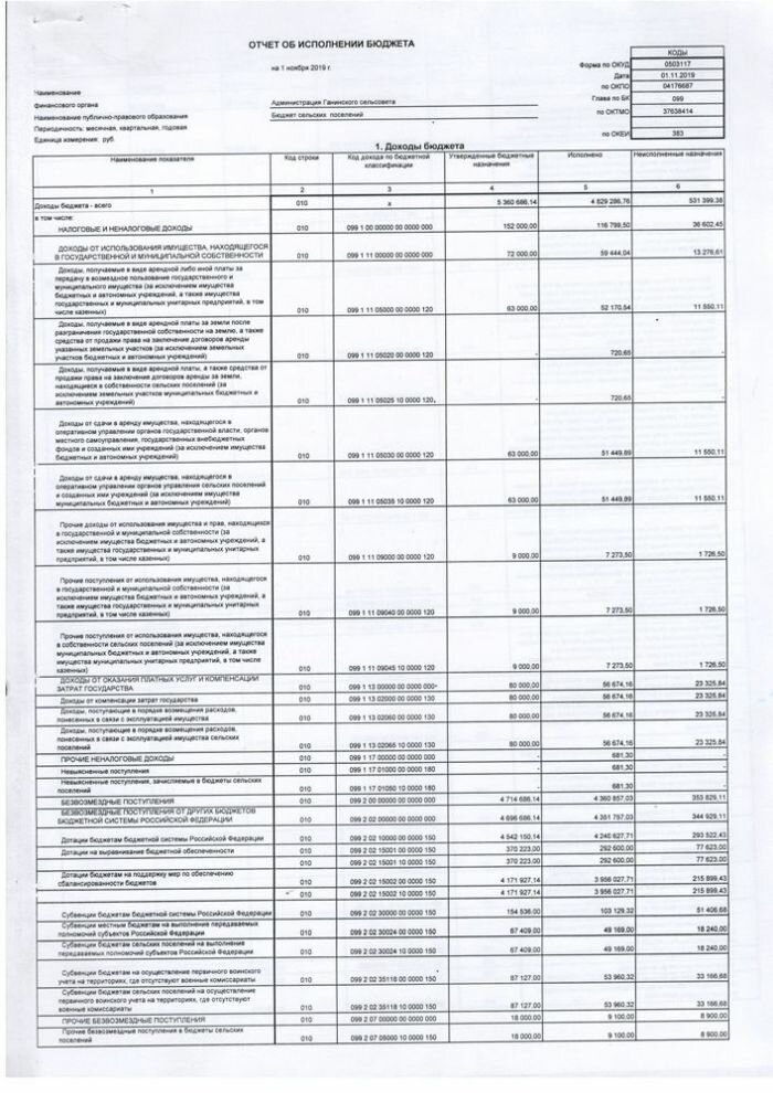 Отчет об исполнении бюджета на 1 ноября 2019 г.